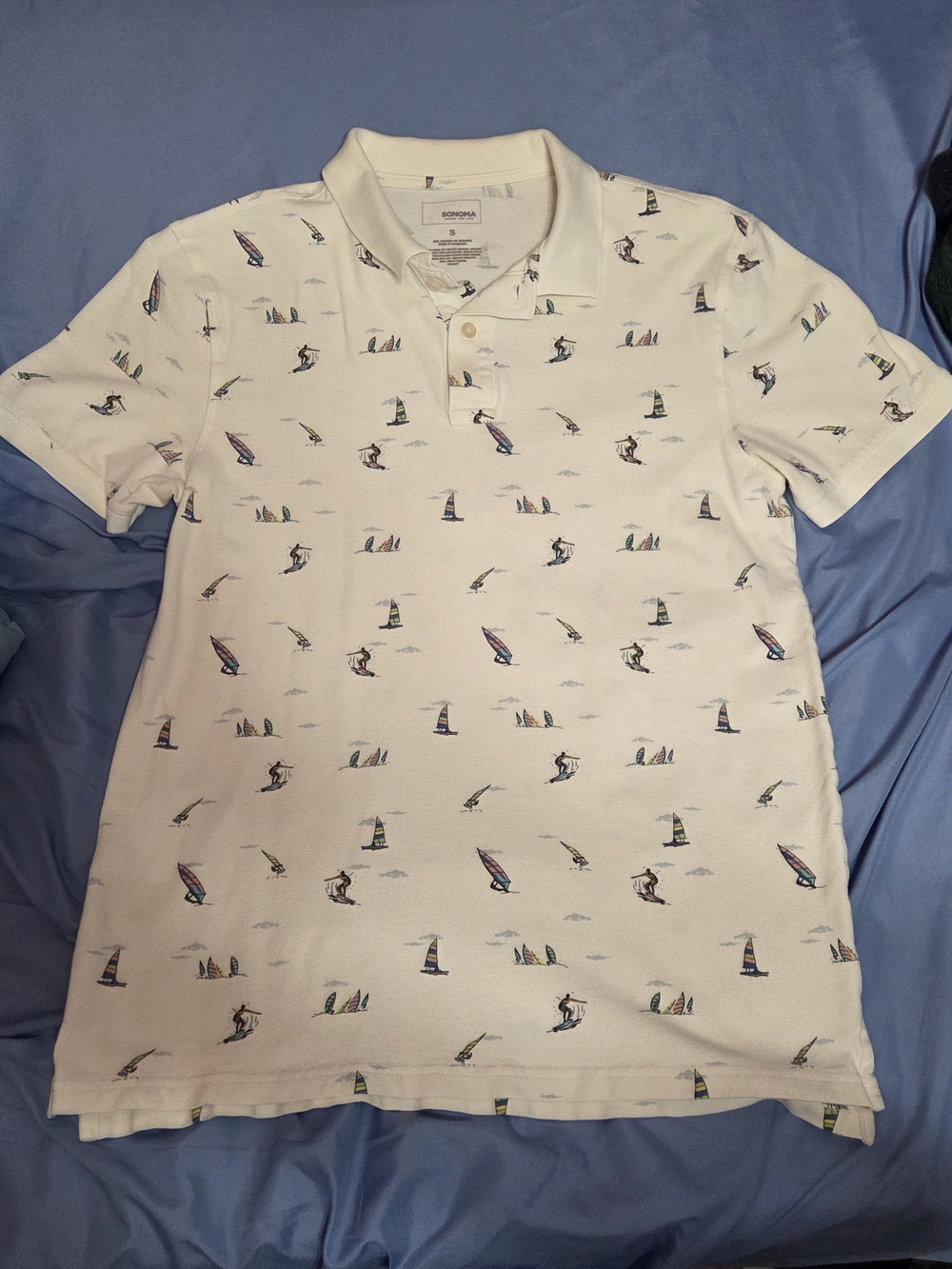 Sonoma White Polo with Nautical Print Size Small